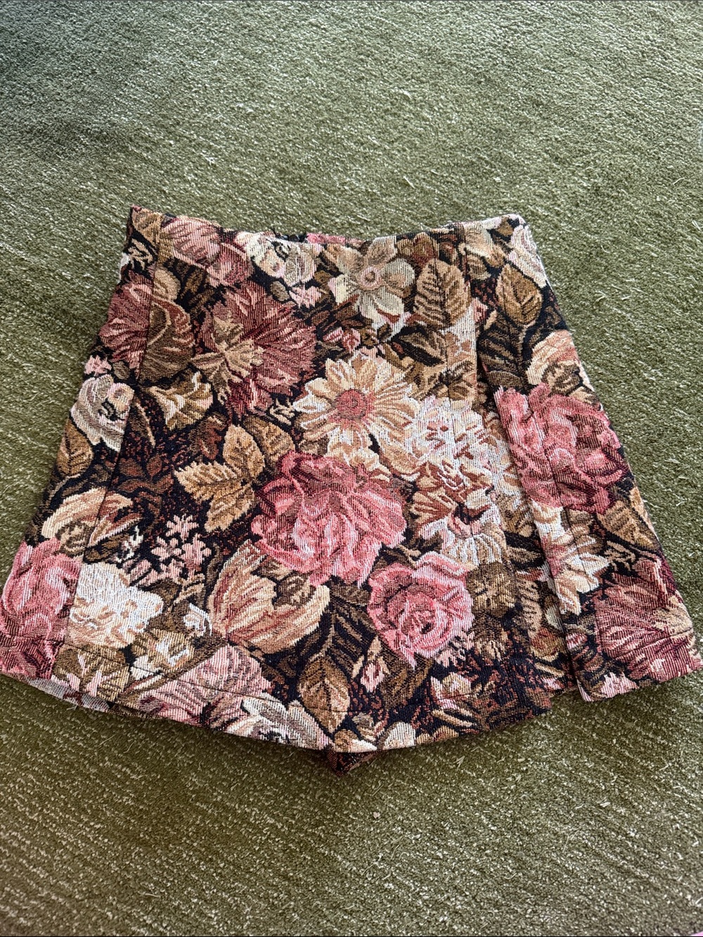 Pink Lily Pink & Brown Floral Jacquard Mini Skort